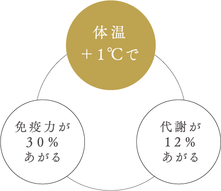 体温＋1℃で 免疫力が30%あがる 代謝が12%あがる